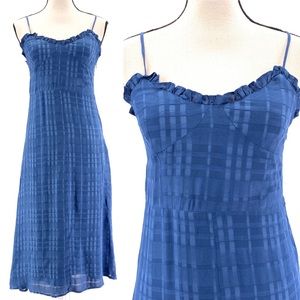 Anthropologie Current Air Blue Plaid Midi Dress